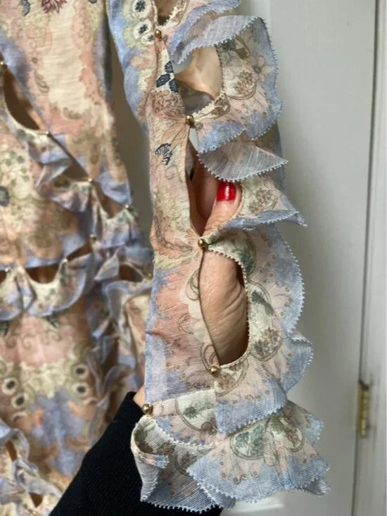 Pastel Floral Ruffled Cutout Dress - Picture 11 of 14